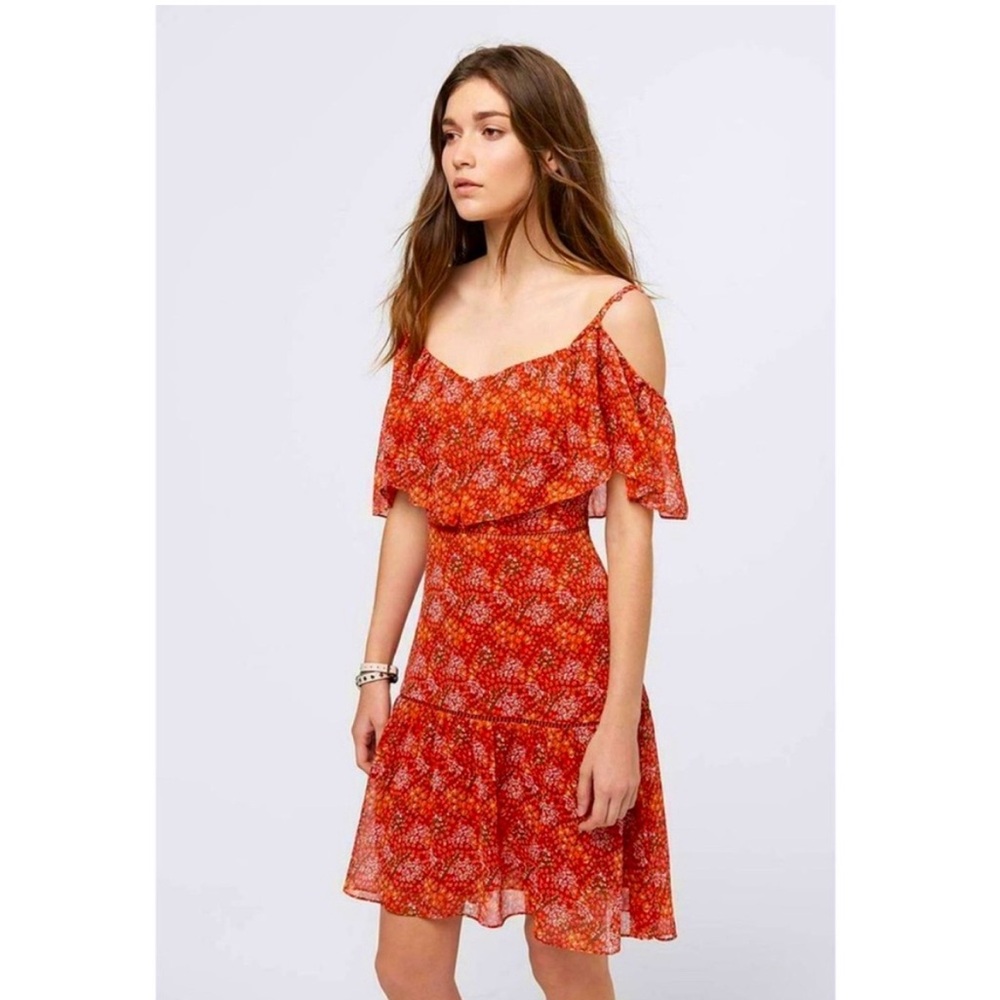 Rebecca Minkoff Lynne Dress Cottagecore‎ Romantic Ruffle Red Floral Sz 2 Revolve